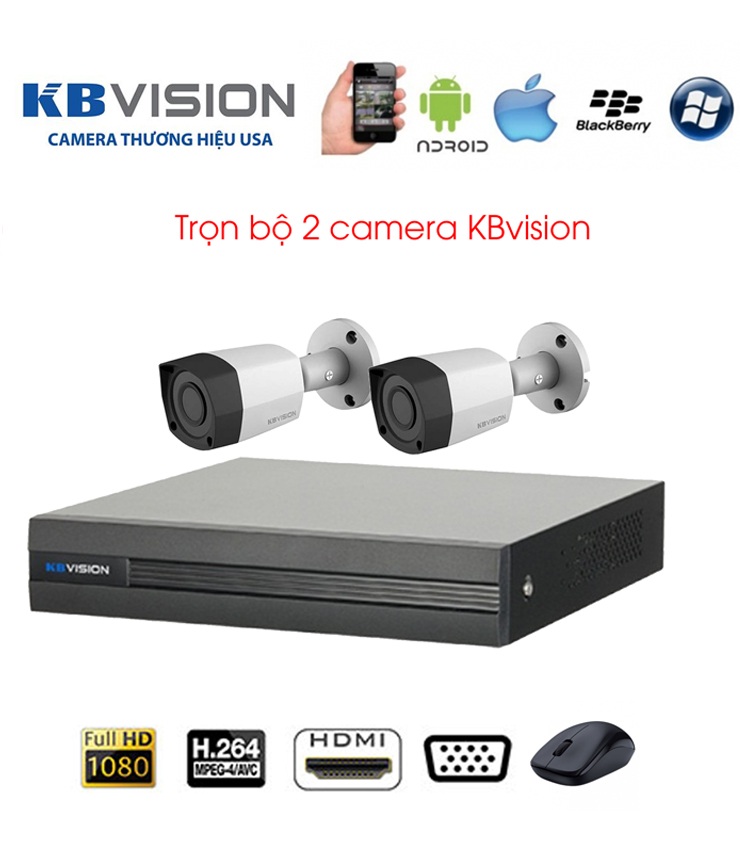Lắp đặt trọn gói 2 Camera Kbvison 2M KX-2011S4 + Đầu ghi KX-8104H1+Ổ cứng 500GB